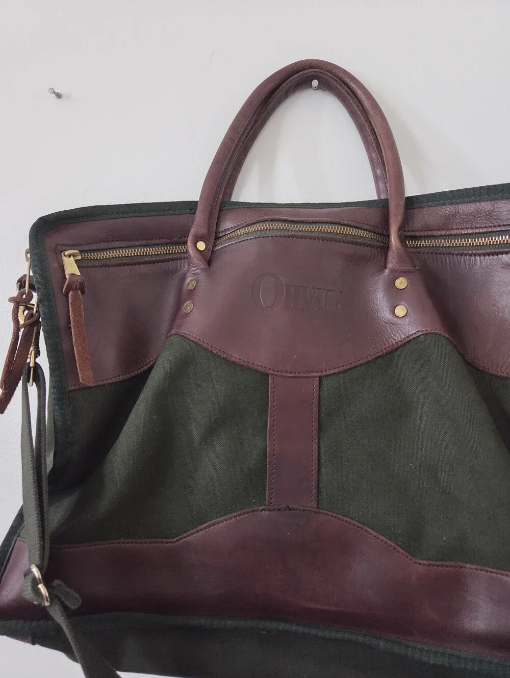 Vintage Orvis Battenkill Canvas Leather Tote Messenger Bag Green Heritage Preppy
